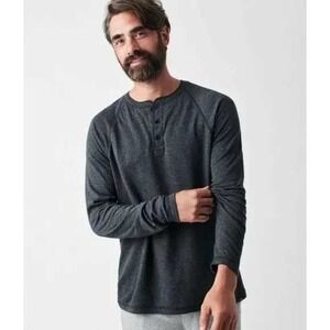 Faherty Shirt Cloud Cotton Long Sleeve Crew Neck Henley Men's Size L Gray